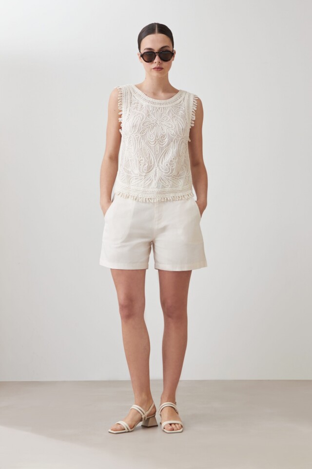 Top bordado c/ flecos crudo