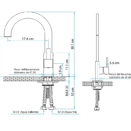 Griferia De Lavatorio Pico Bajo Monocomando Cromo Palermo Aqualia 000