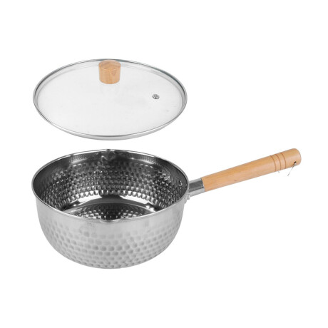 Olla de acero con tapa de vidrio y mango de madera Olla de acero con tapa de vidrio y mango de madera