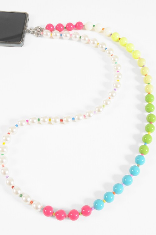 Cadena para celular borlas y perlas multicolor
