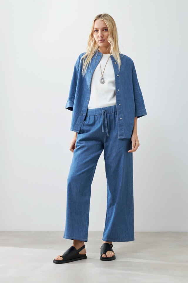 Pantalón ancho de jean jean medio