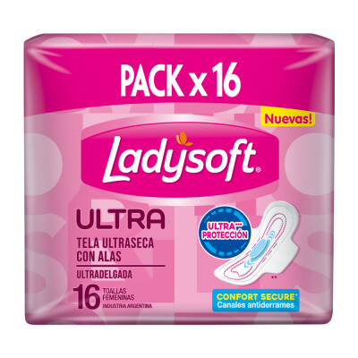 Toallas Femeninas Ladysoft Ultra Delgada Sens. Seca 16 Uds. Toallas Femeninas Ladysoft Ultra Delgada Sens. Seca 16 Uds.