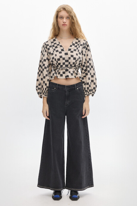 Blusa Holden Print Cloqué B/N