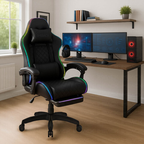 Silla Gamer IMBACK IBK-GAM004 | LED RGB, Reclinable, Ergonómica y con Apoyapies Negro Silla Gamer IMBACK IBK-GAM004 | LED RGB, Reclinable, Ergonómica y con Apoyapies Negro