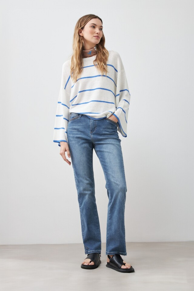 Sweater cinta rayado azul regata