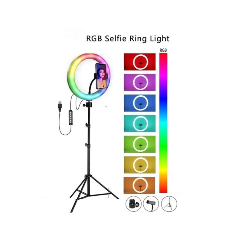 ANILLO DE LUZ LED SELFIE 26CM RGB C/TRIP ANILLO DE LUZ LED SELFIE 26CM RGB C/TRIP
