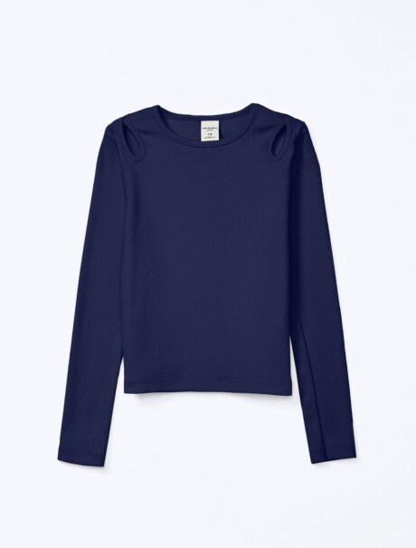 BLUSA INFANTIL EN TELA ACANALADA AZUL