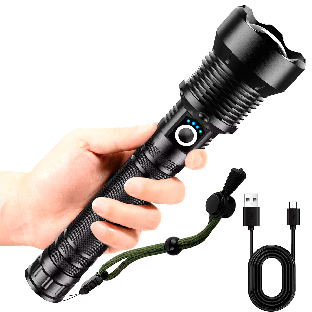 Linterna grande de aluminio con zoom carga USB 