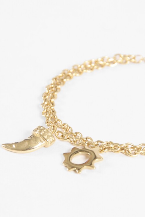 Pulsera cadena dijes acero dorado