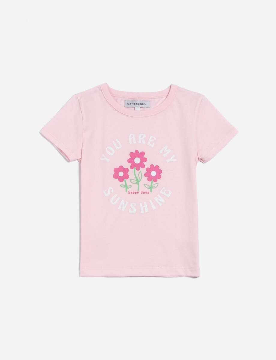 Remera m/c estampa floral - Rosa claro 
