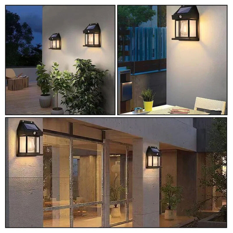 Lámpara Farol Led De Pared 888 Carga Solar Negro Lámpara Farol Led De Pared 888 Carga Solar Negro