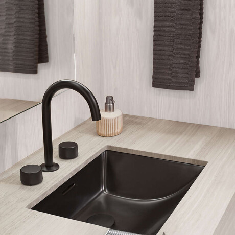 Griferia Lavatorio Bimando Con Volantes Labrados En Negro Mate - Serie Nuoro 000