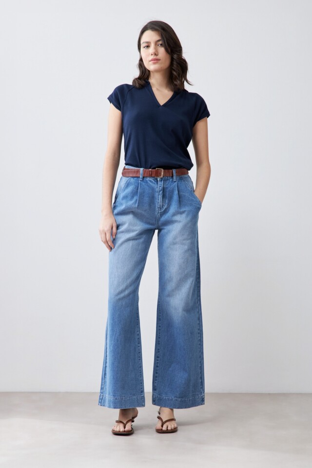 Pantalón de jean con pinzas jean medio