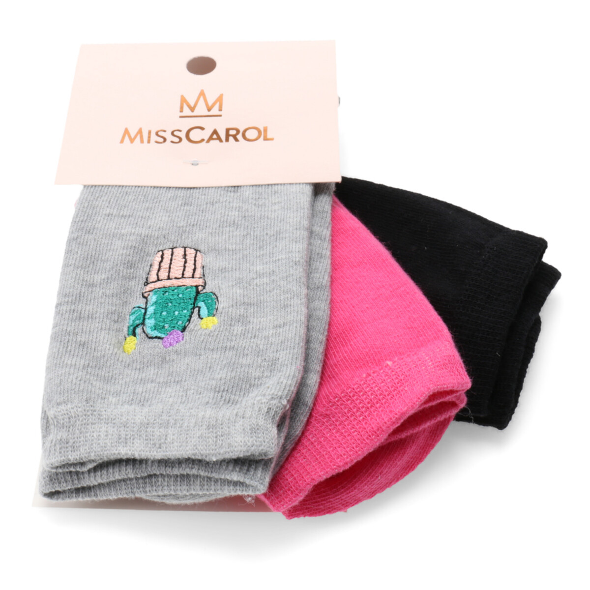 Medias Miss Carol Media Embroidery pack X3 MissCarol - Negro / Fucsia / Gris 