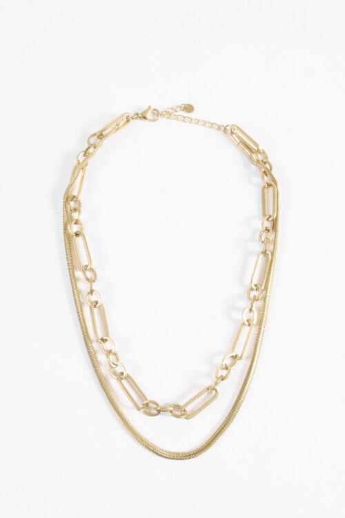 Collar acero doble cadena dorado