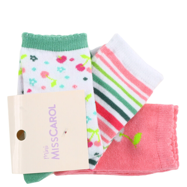 Medias de Niña Mini Miss Carol Media CHERRY pack x3 Rosado / Blanco / Verde