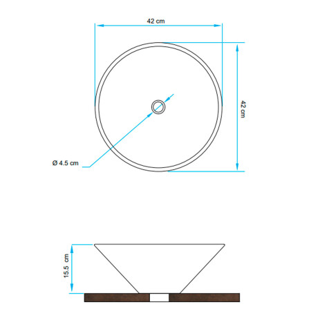 Bacha cónica de loza porcelana cromada de apoyar 42cm diámetro. 000