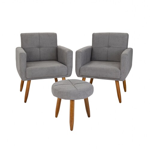 Kit 2 Poltrona + Puff Havana Gris Kit 2 Poltrona + Puff Havana Gris