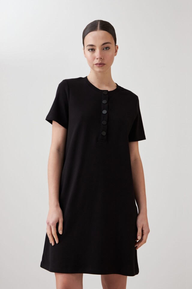 Vestido midi con botones negro