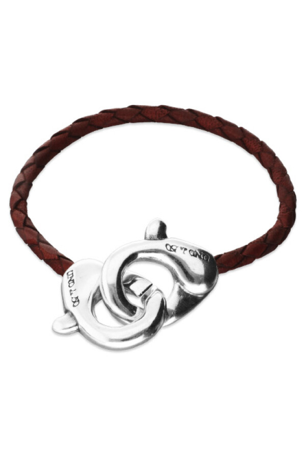 PULSERA DE CUERO MARRÓN CON MOSQUETÓN ENTRELAZADO BAÑADO EN PLATA Pulsera