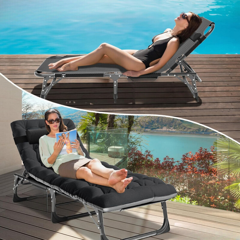 Silla Reclinable Camping Cama Acolchonada Plegable Jardin Negro