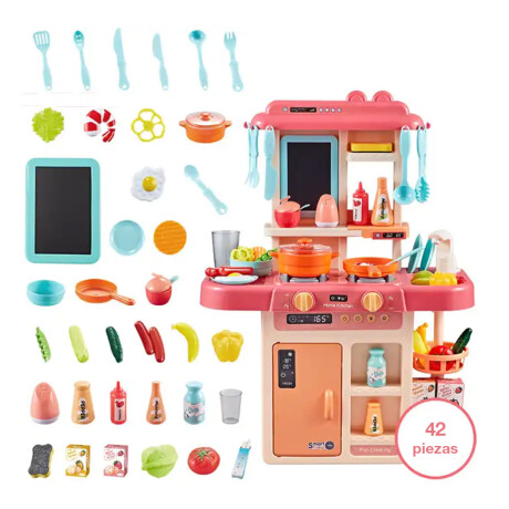 Juego Cocina Infantil Sonido Luz Canilla Agua 36 Accesorios Rosa