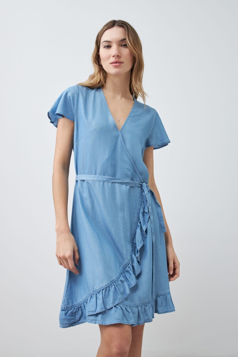 Vestido cruzado de lyocell azul claro