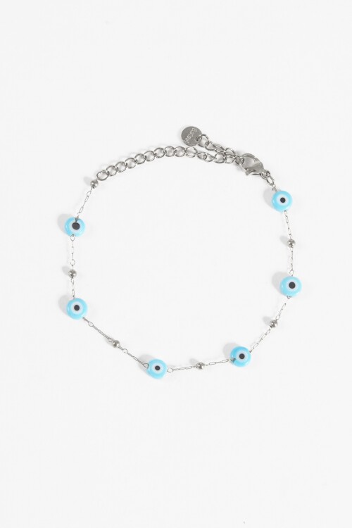 Pulsera acero ojitos plateado
