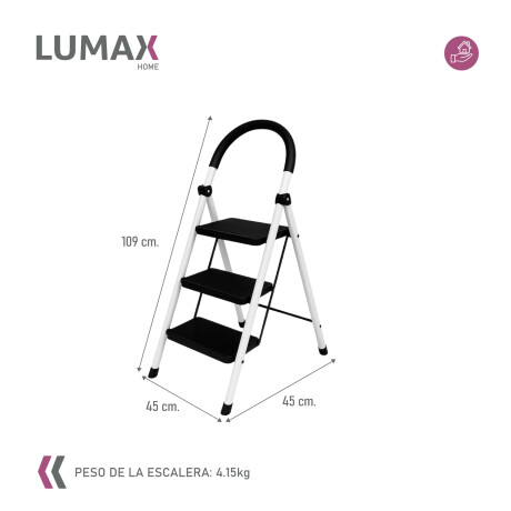 Escalera Tijera 3 Escalones Base Antideslizante Negro/Blanco