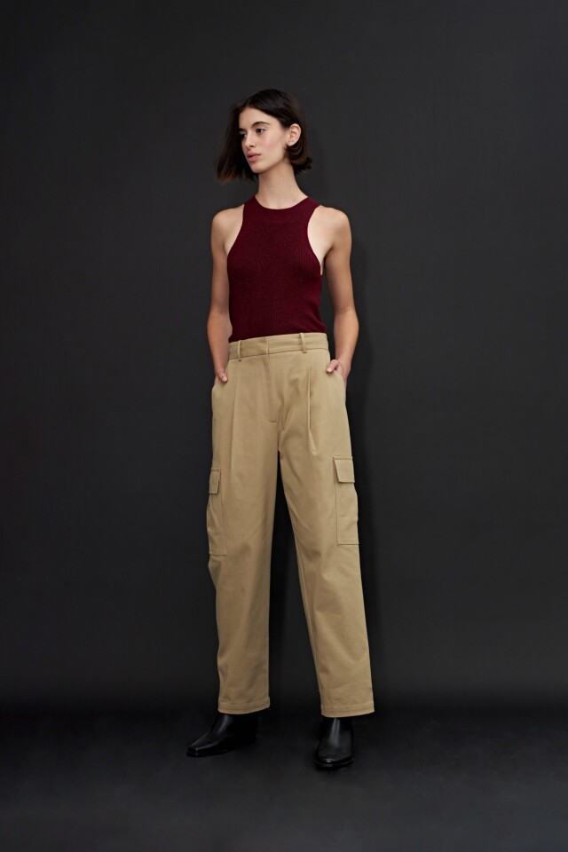 Pantalón cargo pinzado khaki