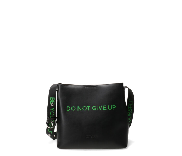 Cartera Miss Carol GIVE UP con frase estampada Negro
