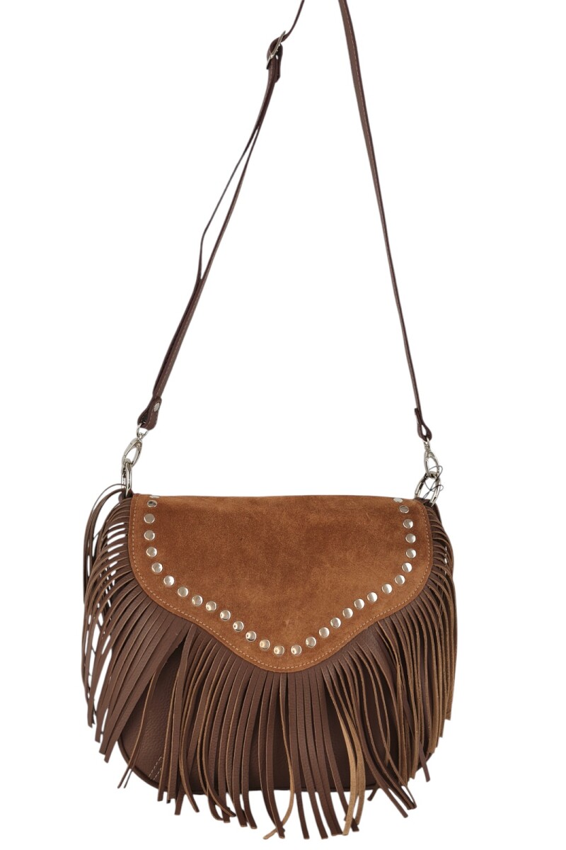 Cartera con flecos y solapa Marron