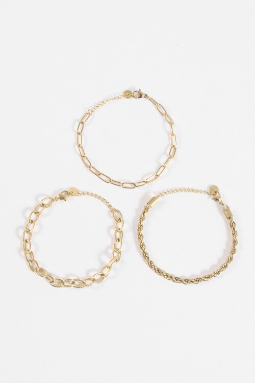 Set tres pulseras acero dorado