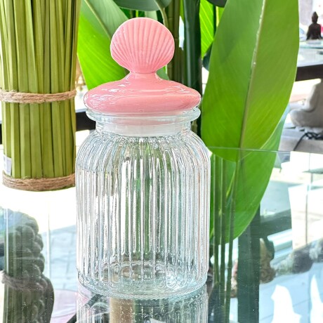Frasco Vidrio Rayas Concha Rosada Ø 10cm x Alto 16cm (950ml) Frasco Vidrio Rayas Concha Rosada Ø 10cm x Alto 16cm (950ml)