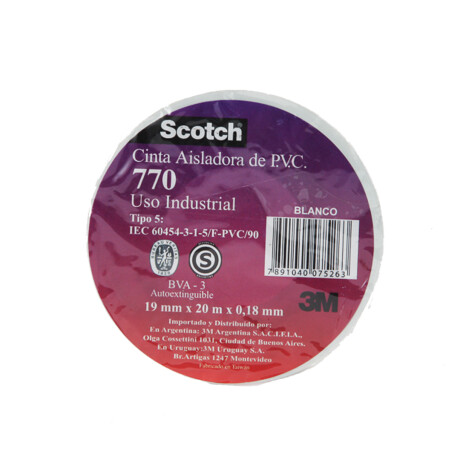 Cinta uso profesional PVC Scotch 770 3M Blanco 19 mm. x 20 m.