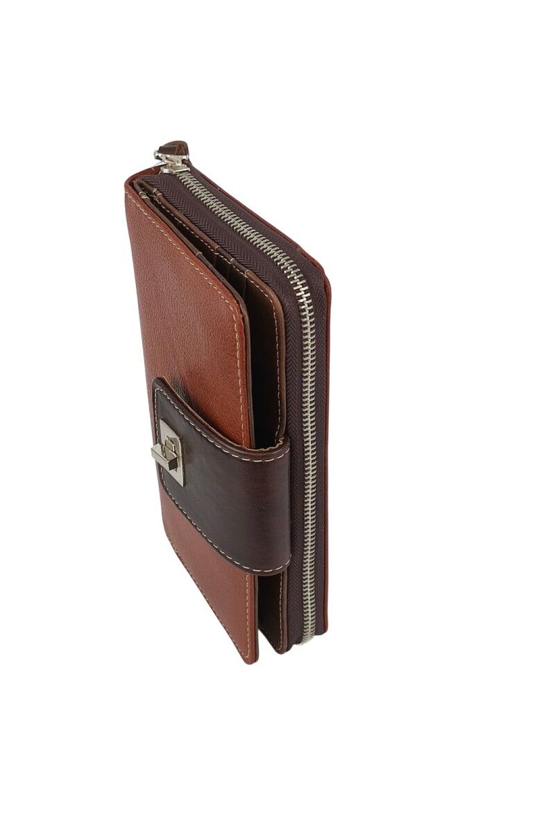 Monedero con tarjetero y cierre metálico Marron