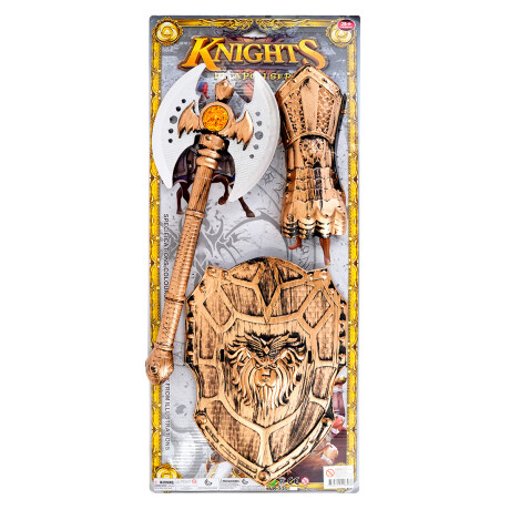Set Medieval: hacha, guante y escudo Set Medieval: hacha, guante y escudo