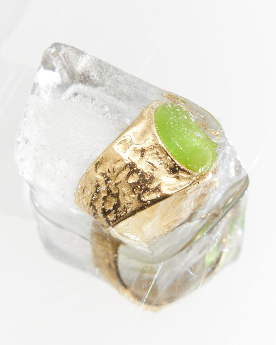 Anillo acero irregular piedra - dorado 