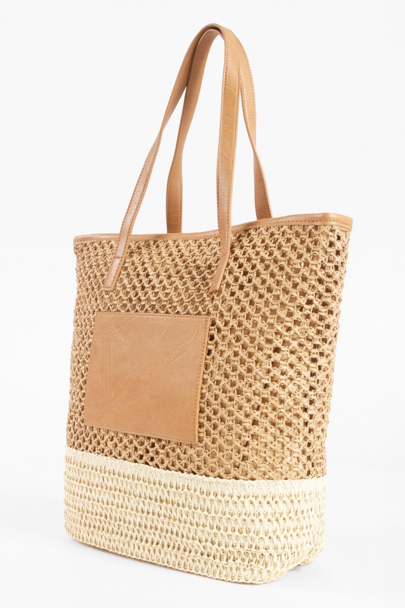 Bolso de raffia combinado tostado