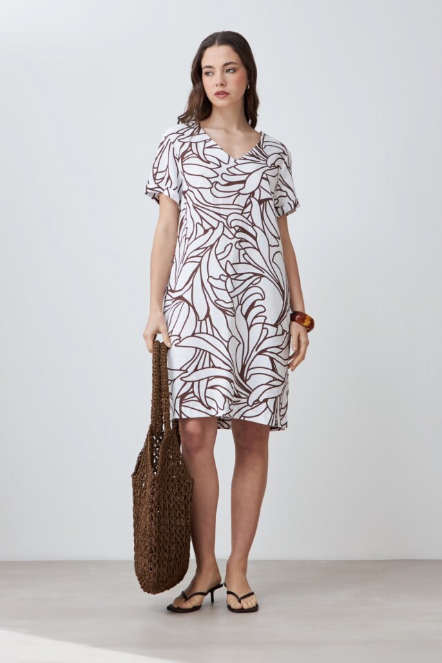 Vestido de lino con estampa abstracta chocolate