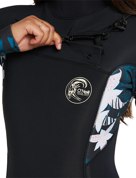 Bahia 3/2mm - Chest zip Hibisco Negro