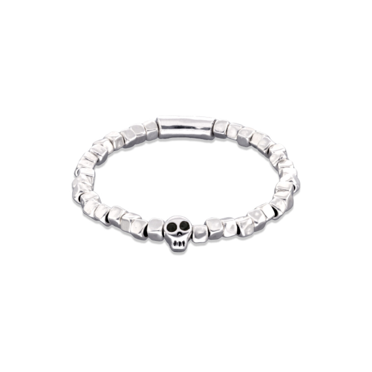 PULSERA ELÁSTICA DE ALEACIÓN DE METALES BAÑADA EN PLATA CON DETALLE DE CALAVERA - Pulsera 