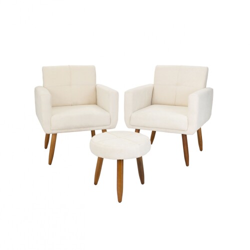 Kit 2 Poltrona + Puff Havana Beige Kit 2 Poltrona + Puff Havana Beige