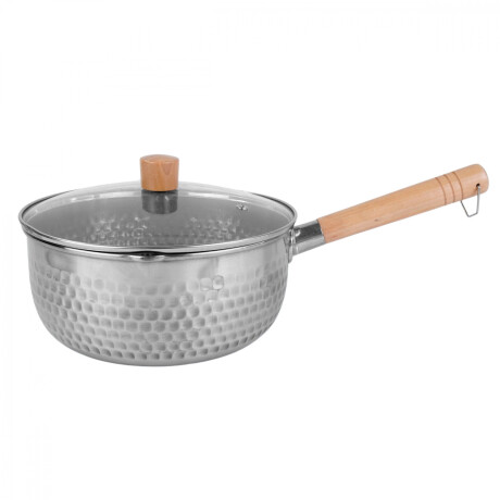 Olla de acero con tapa de vidrio y mango de madera Olla de acero con tapa de vidrio y mango de madera