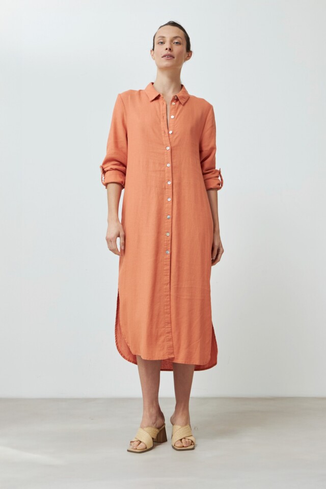Vestido de lino camisero durazno