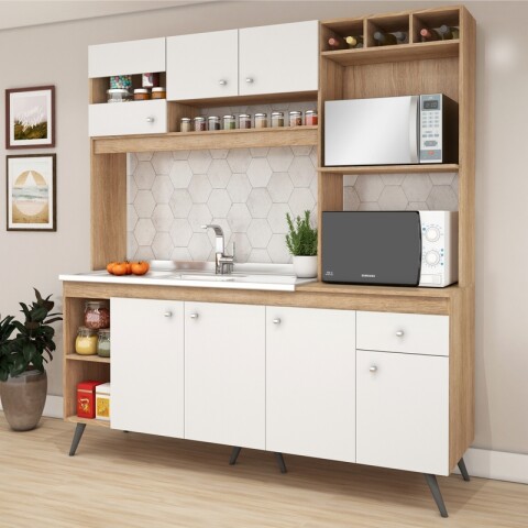 Kit de cocina compacta 7 puertas 1 cajón S/Pileta 182x29x52x197cm Carvale / Blanco