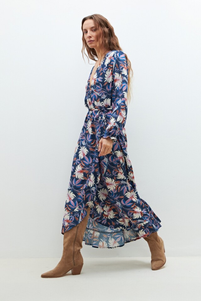 Maxi vestido estampa floral azul marino