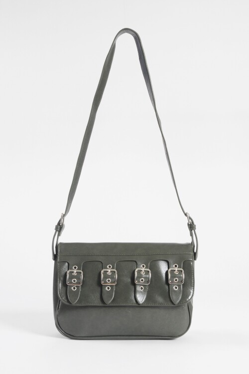 Bandolera con tapa y hebillas verde