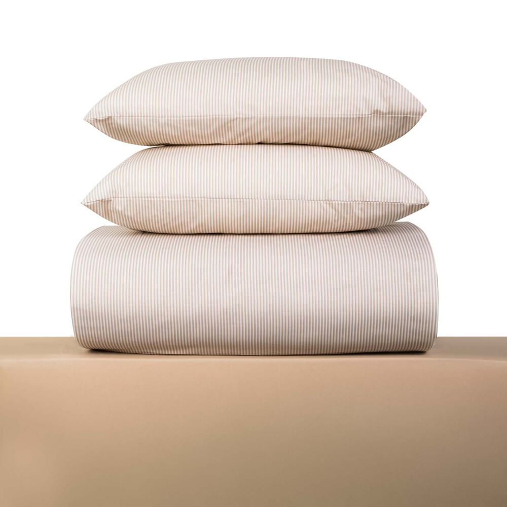 JUEGO SÁBANAS QUEEN ALGODON-Y-POLIESTER MARRON STRIPE TOSTADO