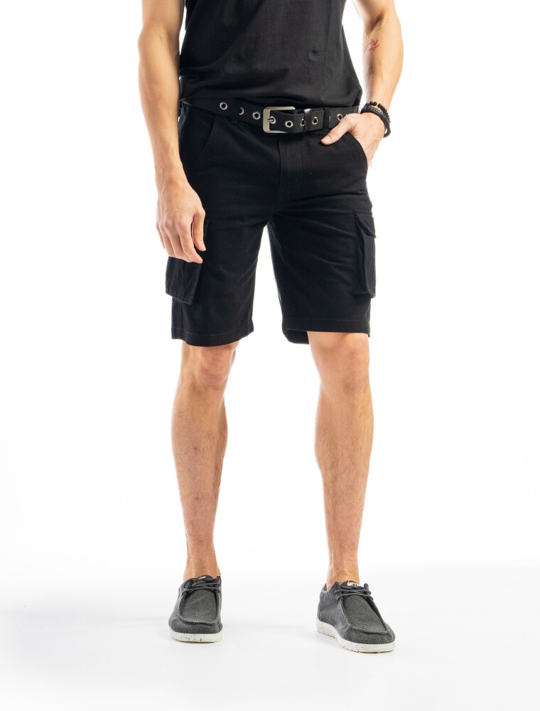 Bermuda Cargo de Algodón Negro